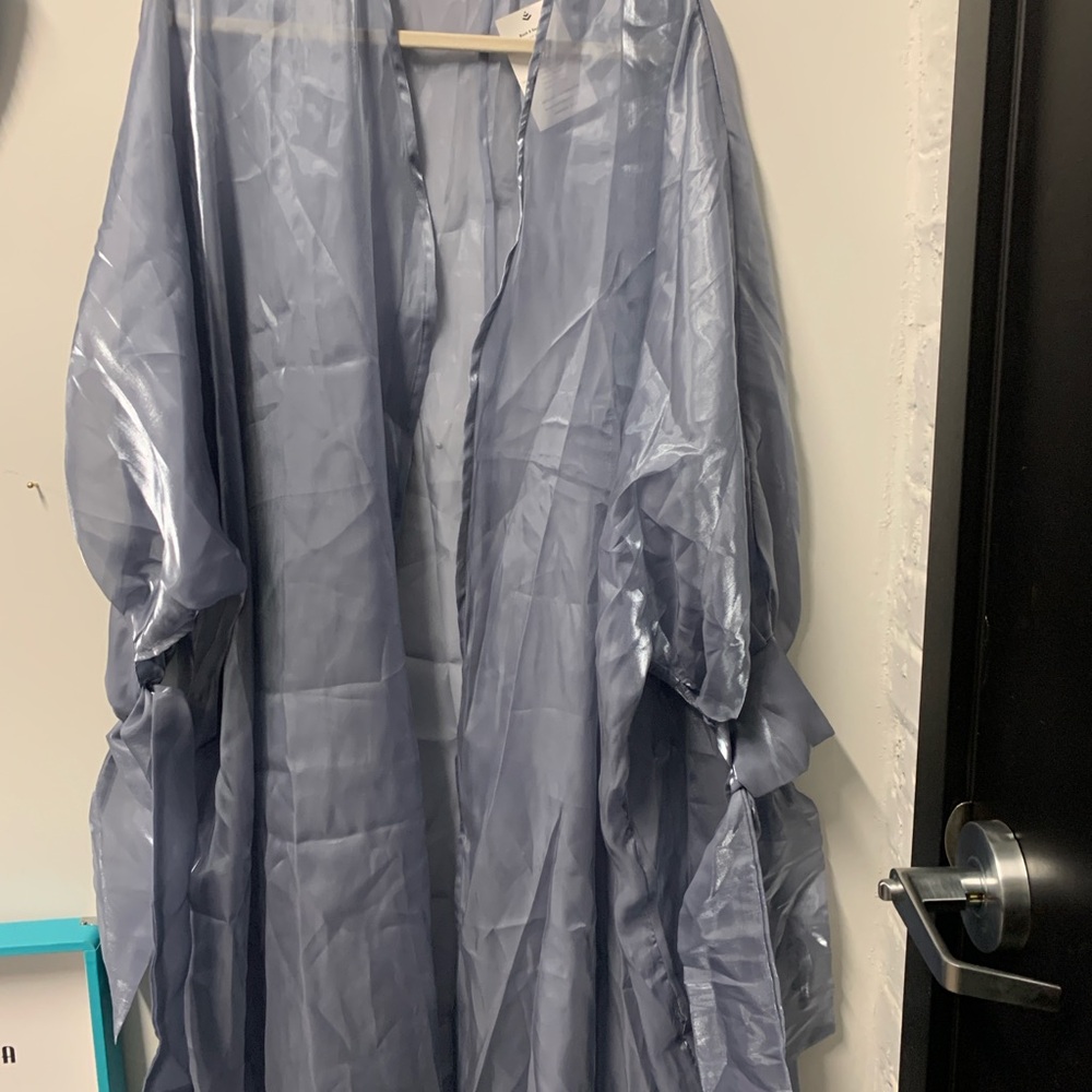 NWT Shimmery Light Blue Satin Duster Coat